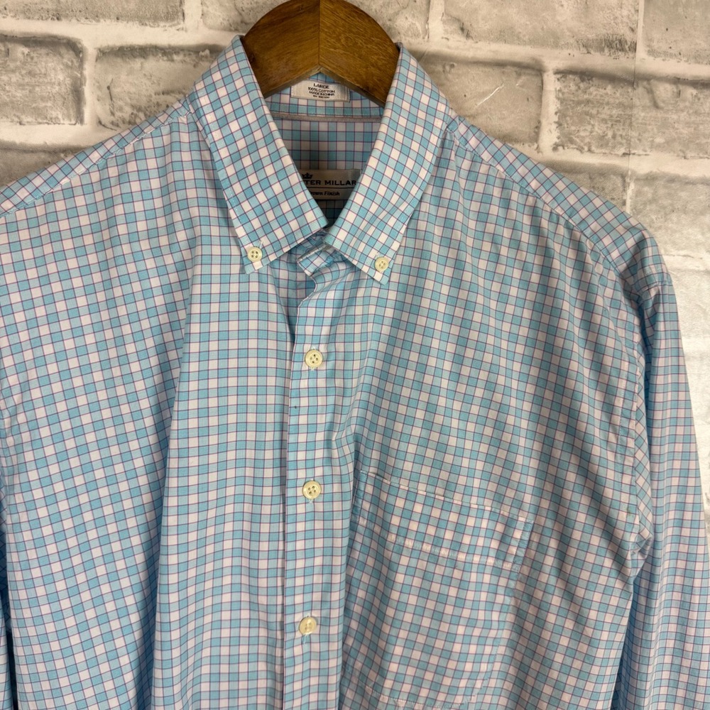 Peter Millar Crown Finish Mens Large Cotton Candy Plaid Cotton Button Down Shirt